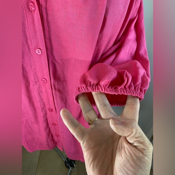Ashley Stewart Pink Blended Linen 3/4 length sleeves Button Down Top SKU0056&57 - Picture 3 of 9